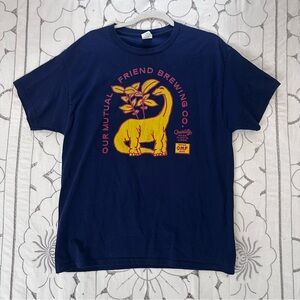 Our Mutual Friend Brewing Co. Dinosaur Graphic Tee – Navy, Size Large